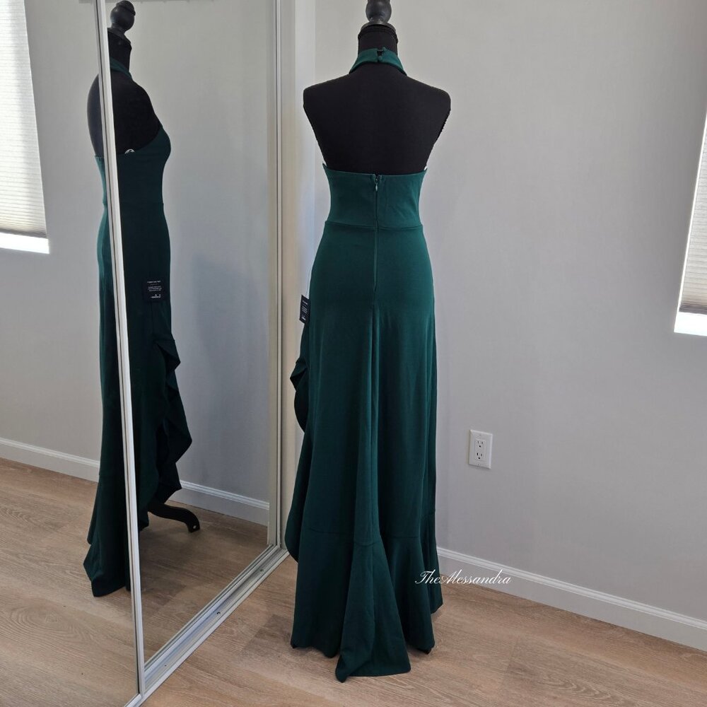 Lulus Ruffled Halter Maxi Dress Emerald Green Small Flaw Pearl New With Tags $99 - Picture 4 of 16